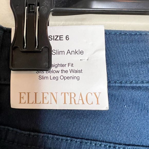 NWT Ellen Tracy Betty Slim Ankle Pants 6 Blue High Waist Straight Casual Stretch - Picture 7 of 8